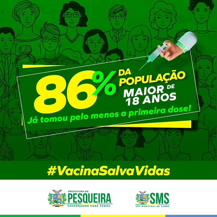 PESQUEIRA | 86% da população acima de 18 anos já tomou a primeira dose da vacina contra a COVID