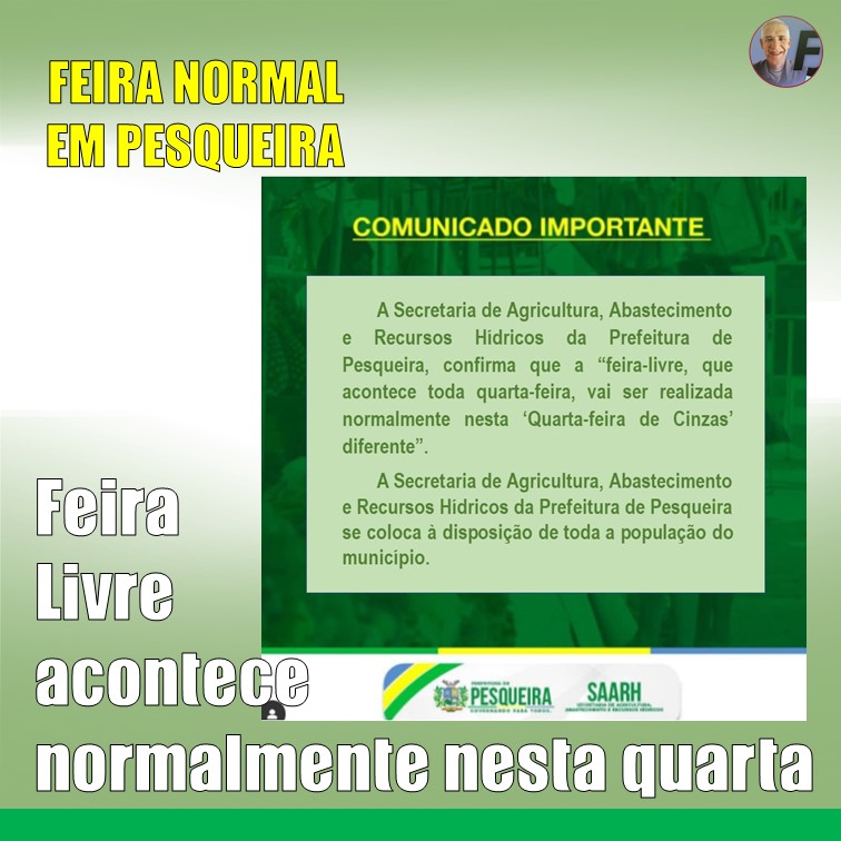 NORMAL | Feira Livre em Pesqueira acontece nesta quarta-feira (02 de fevereiro)