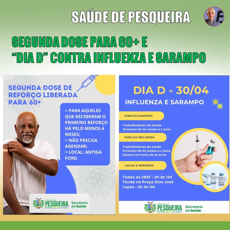 VACINA | Atenção: já está liberada a segunda dose de reforço contra COVID-19 para pessoas com 60 anos ou mais.