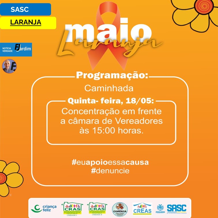 SASC | Pesqueira realiza caminhada do Maio Laranja contra violência sexual e o abuso de crianças e adolescentes