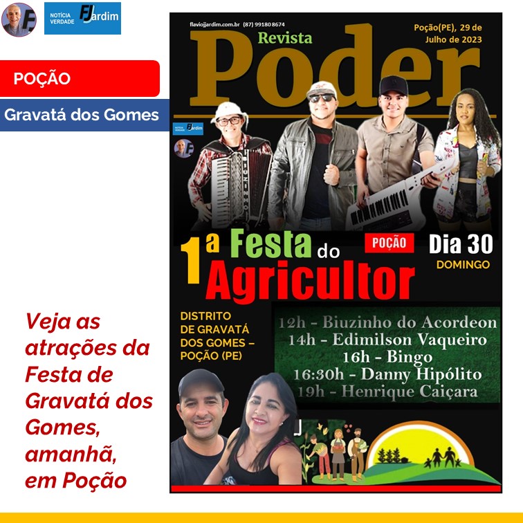 FESTA | Biuzinho do Acordeon, Edimilson Vaqueiro, Henrique Caiçara e Danny Hipólito na Festa do Agricultor, domingo, em Gravatá dos Gomes