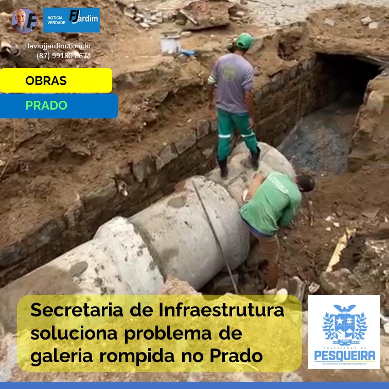 NO PRADO | Secretaria de Infraestrutura soluciona problema de galeria rompida, proporcionando uma melhoria significativa para a população