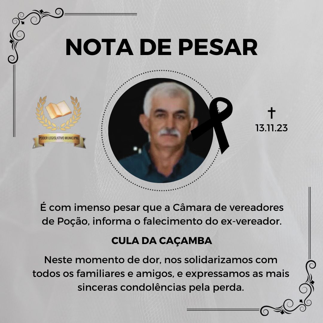 LUTO: CÂMARA DE VEREADORES DE POÇÃO | NOTA DE PESAR