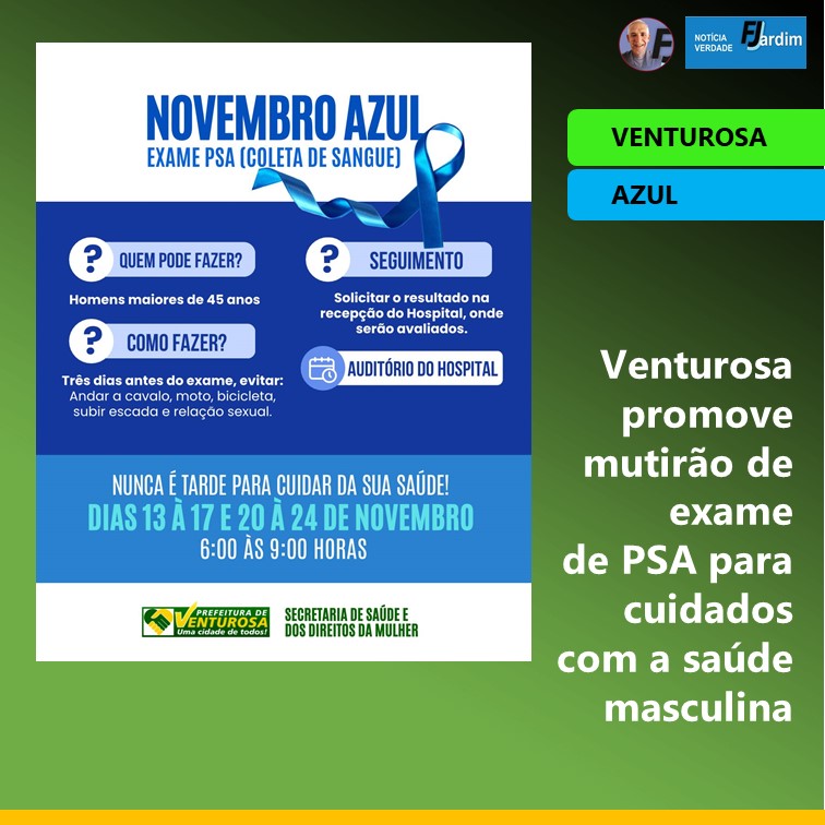 NOVEMBRO AZUL 2023 | Venturosa promove mutirão de exame de PSA para cuidados com a saúde masculina