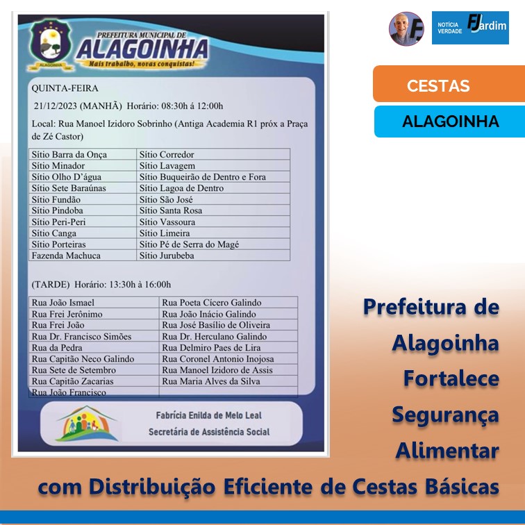 CESTAS | Prefeitura de Alagoinha Fortalece Segurança Alimentar com Distribuição Eficiente de Cestas Básicas