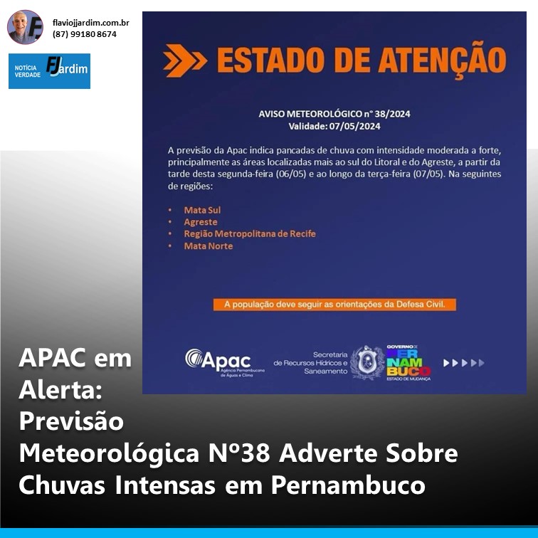 APAC em Alerta: Previsão Meteorológica Nº38 Adverte Sobre Chuvas Intensas em Pernambuco