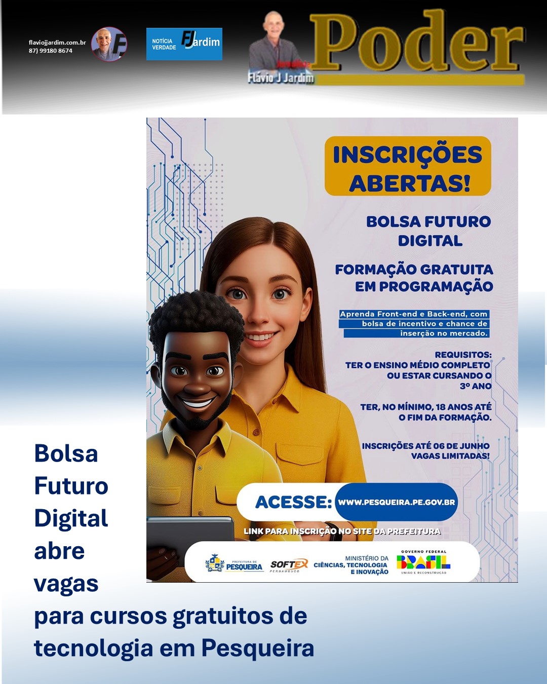 Bolsa Futuro Digital abre vagas para cursos gratuitos de tecnologia em Pesqueira