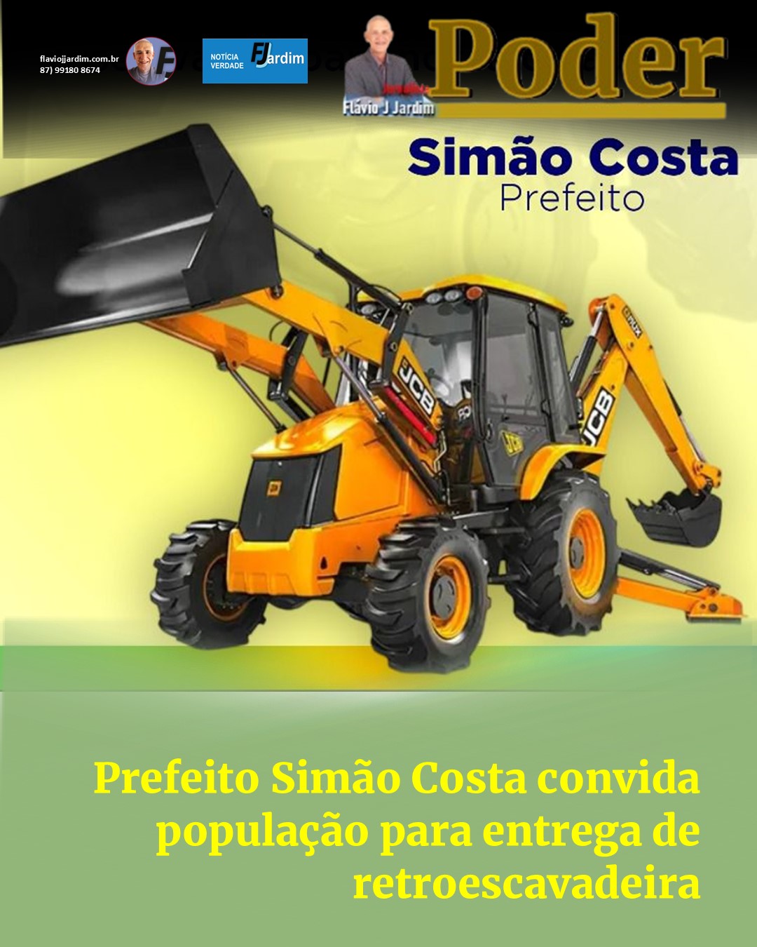 🏗️ Prefeito Simão Costa convida população para entrega de retroescavadeira