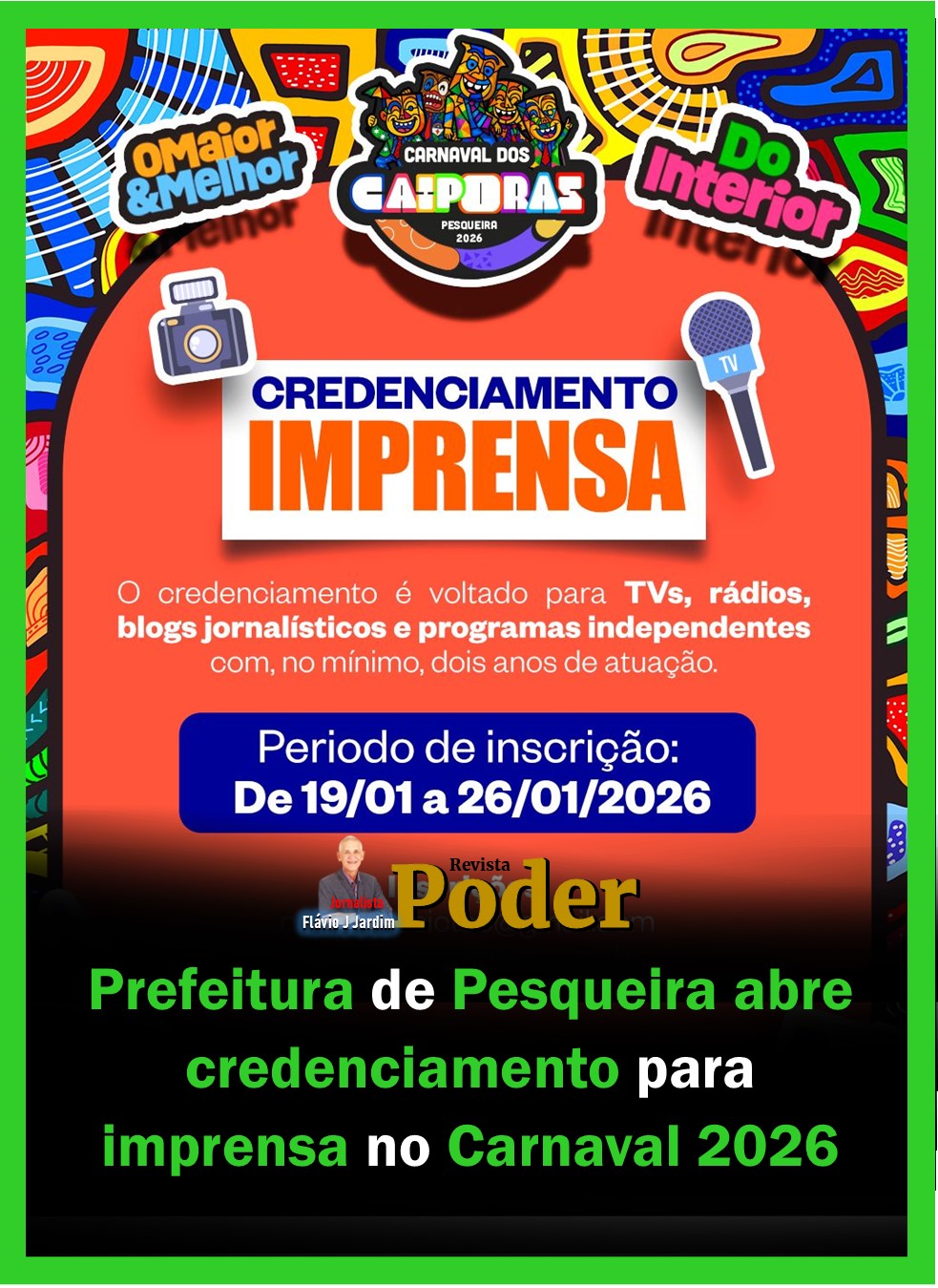 Prefeitura de Pesqueira abre credenciamento para imprensa no Carnaval 2026