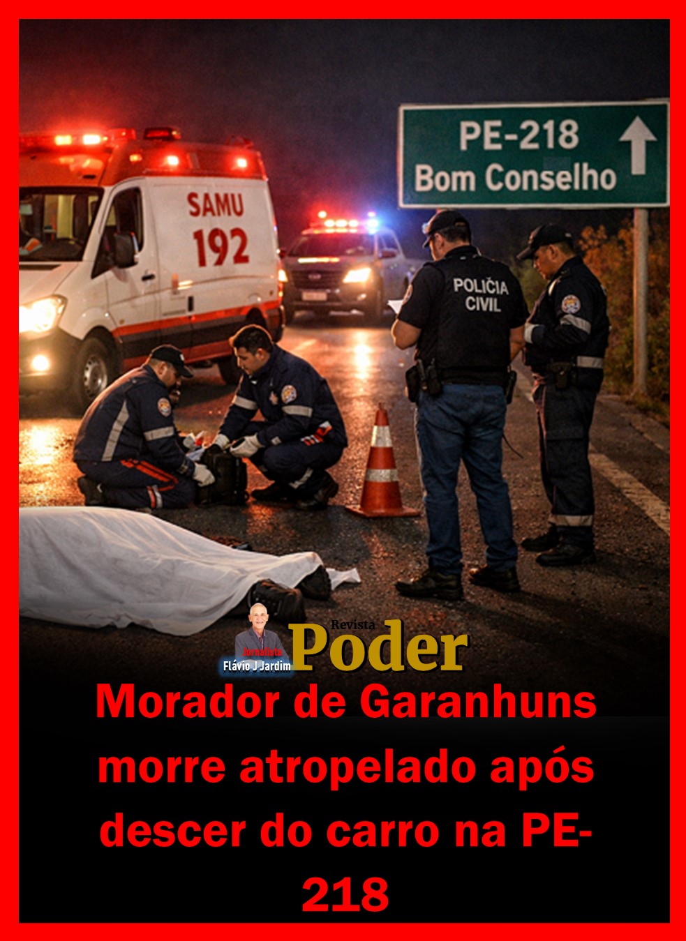Morador de Garanhuns morre atropelado após descer do carro na PE-218