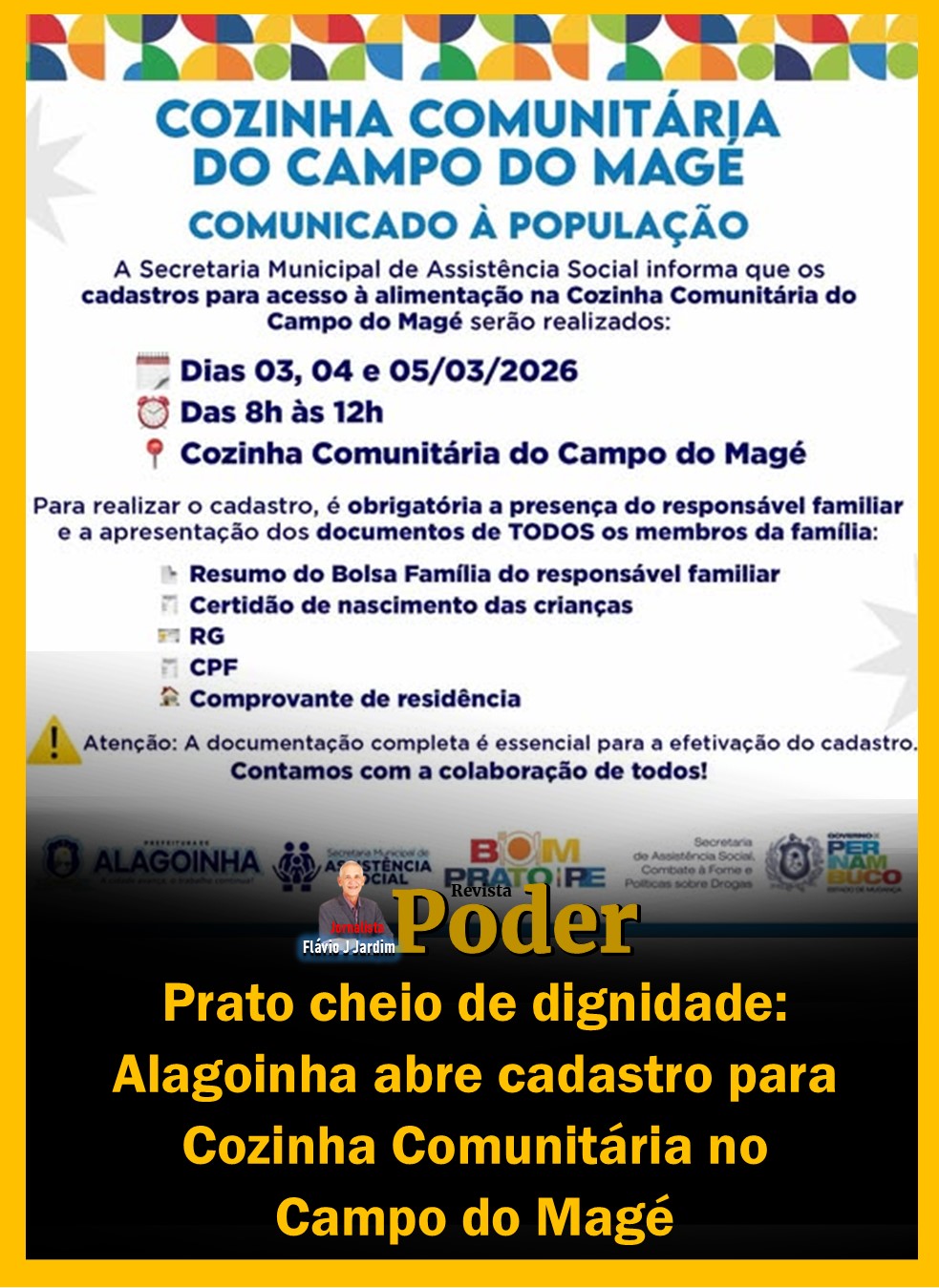 Prato cheio de dignidade: Alagoinha abre cadastro para Cozinha Comunitária no Campo do Magé