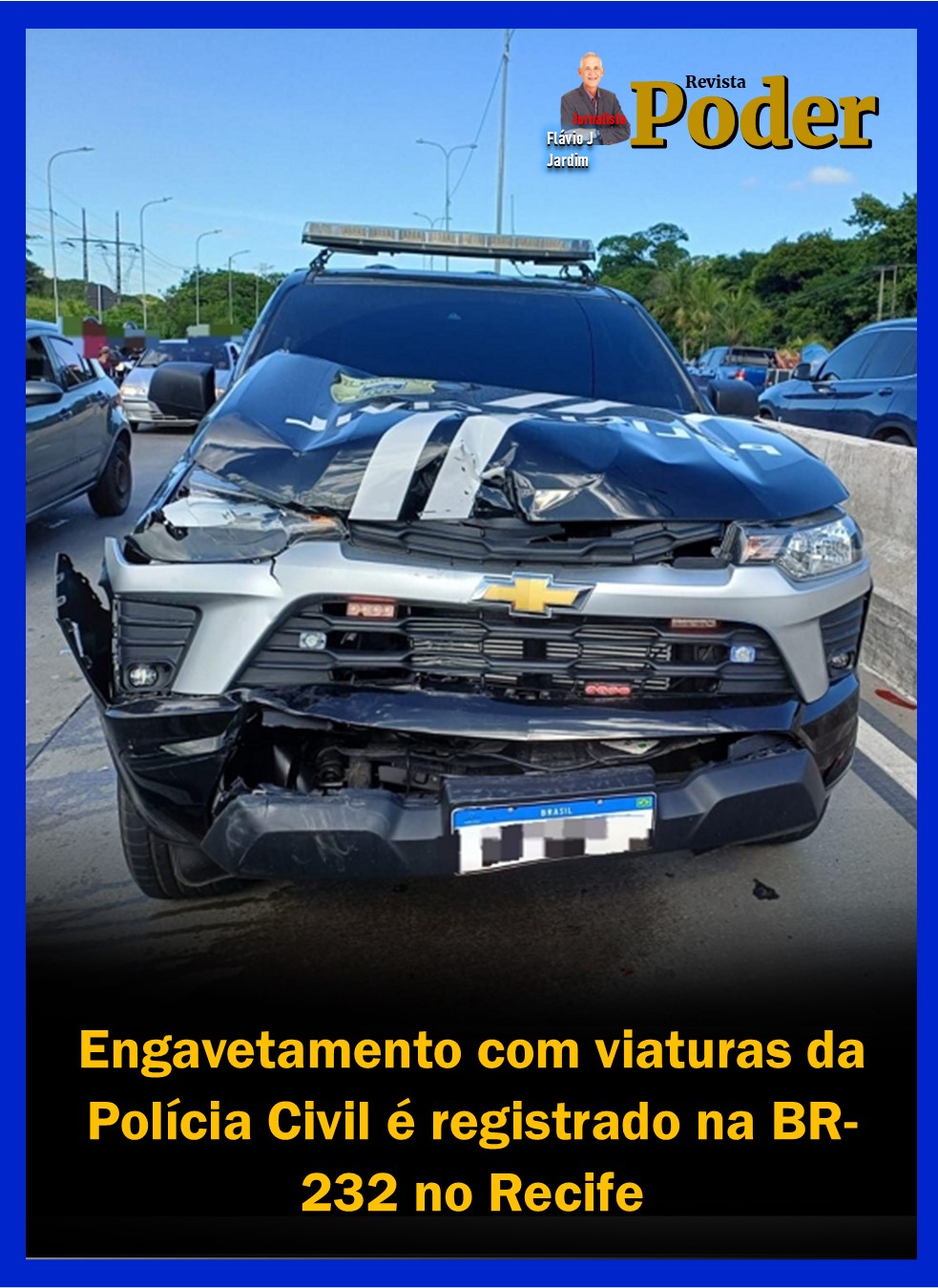 Engavetamento com viaturas da Polícia Civil é registrado na BR-232 no Recife