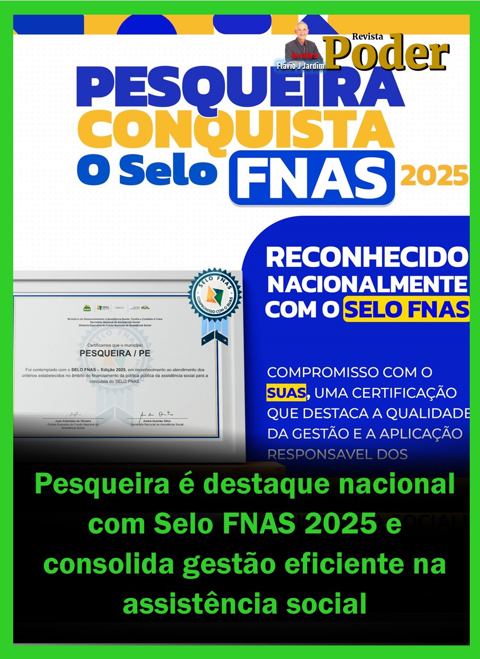 Pesqueira é destaque nacional com Selo FNAS 2025 e consolida gestão eficiente na assistência social