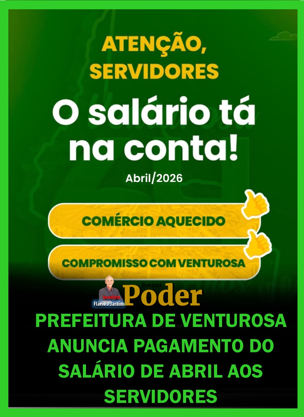 PREFEITURA DE VENTUROSA ANUNCIA PAGAMENTO DO SALÁRIO DE ABRIL AOS SERVIDORES