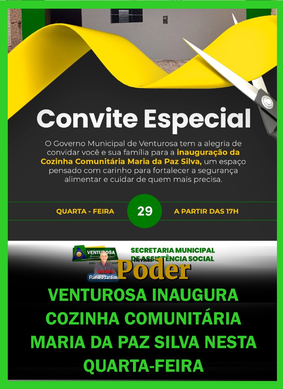 VENTUROSA INAUGURA COZINHA COMUNITÁRIA MARIA DA PAZ SILVA NESTA QUARTA-FEIRA