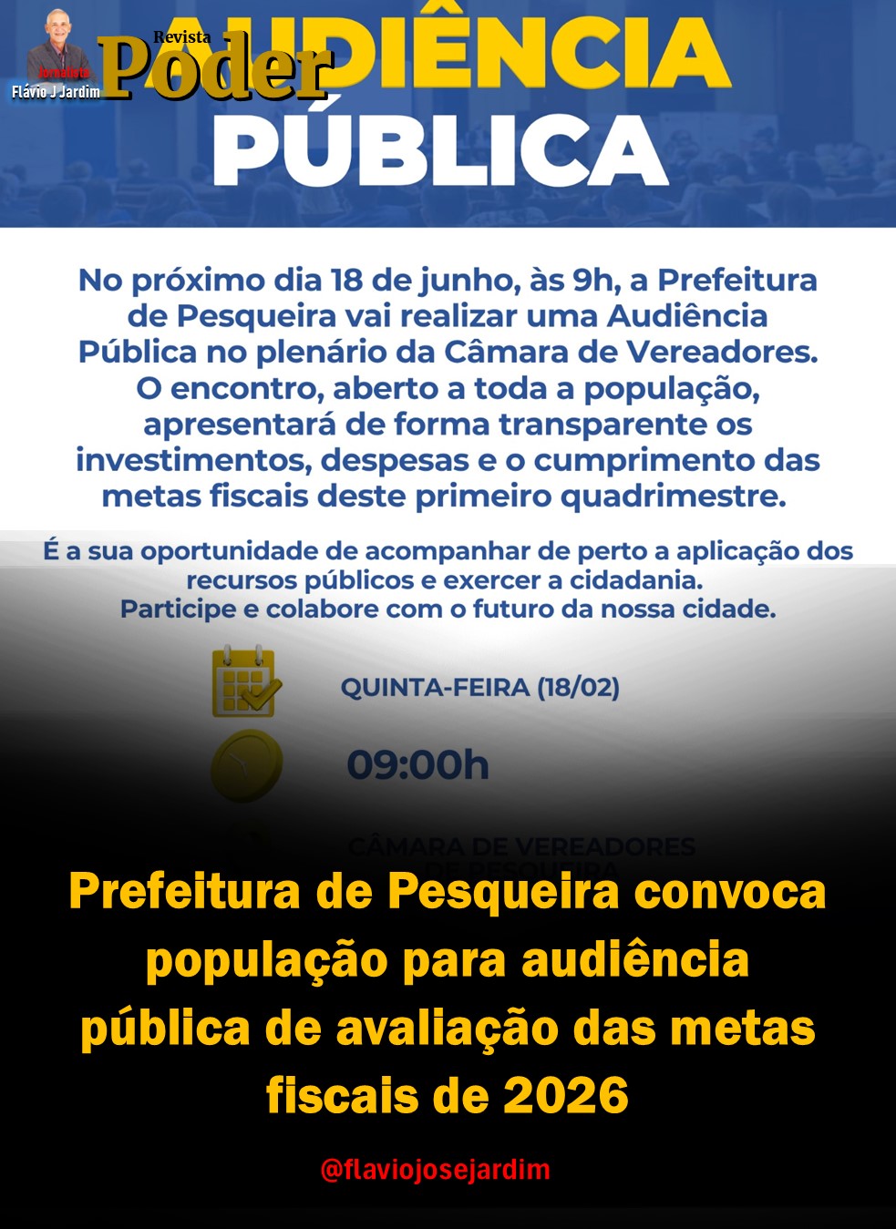 Prefeitura de Pesqueira convoca população para audiência pública de avaliação das metas fiscais de 2026