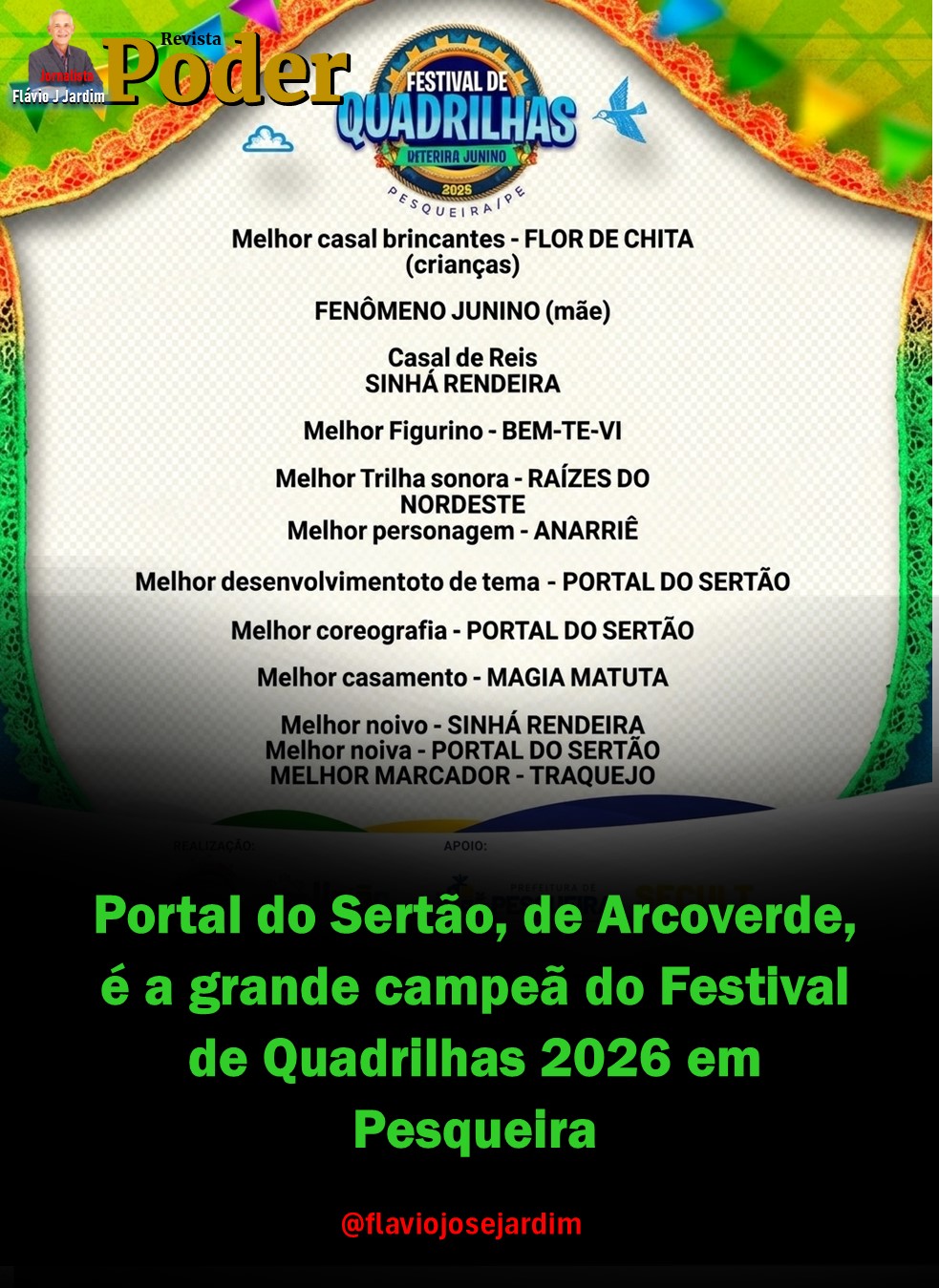 Portal do Sertão, de Arcoverde, é a grande campeã do Festival de Quadrilhas 2026 em Pesqueira