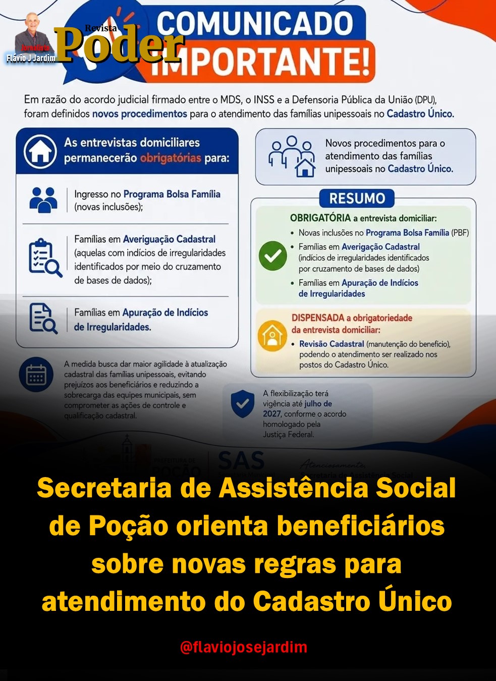 Secretaria de Assistência Social de Poção orienta beneficiários sobre novas regras para atendimento do Cadastro Único