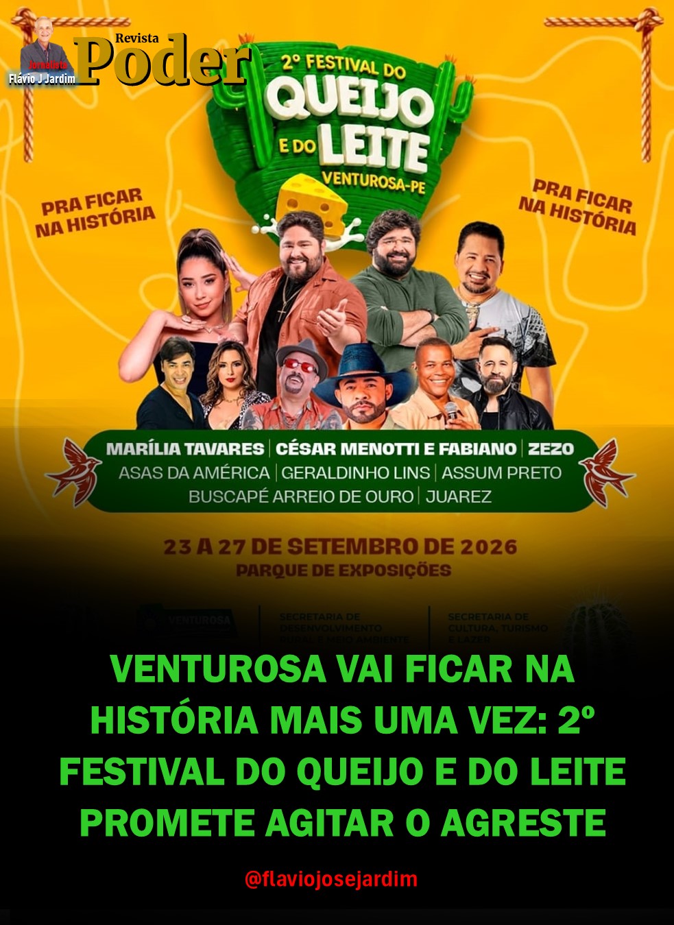 VENTUROSA VAI FICAR NA HISTÓRIA MAIS UMA VEZ: 2º FESTIVAL DO QUEIJO E DO LEITE PROMETE AGITAR O AGRESTE