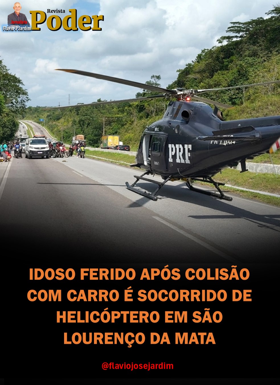 IDOSO FERIDO APÓS COLISÃO COM CARRO É SOCORRIDO DE HELICÓPTERO EM SÃO LOURENÇO DA MATA