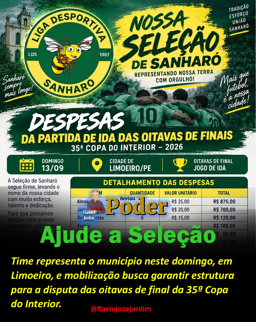 AJUDE A Seleção de Sanharó que encara Limoeiro nas oitavas da Copa do Interior