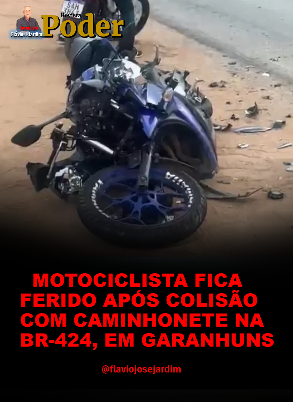 MOTOCICLISTA FICA FERIDO APÓS COLISÃO COM CAMINHONETE NA BR-424, EM GARANHUNS