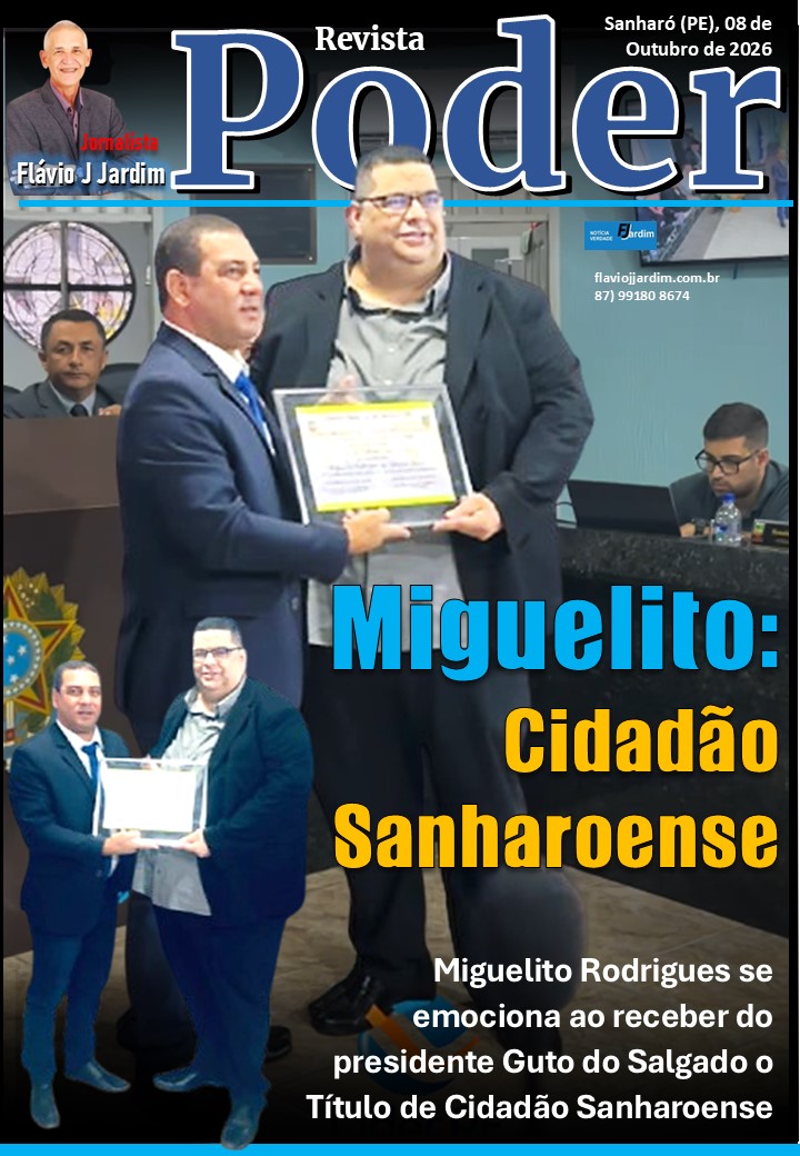 Miguelito Rodrigues se emociona ao receber do presidente Guto do Salgado o Título de Cidadão Sanharoense