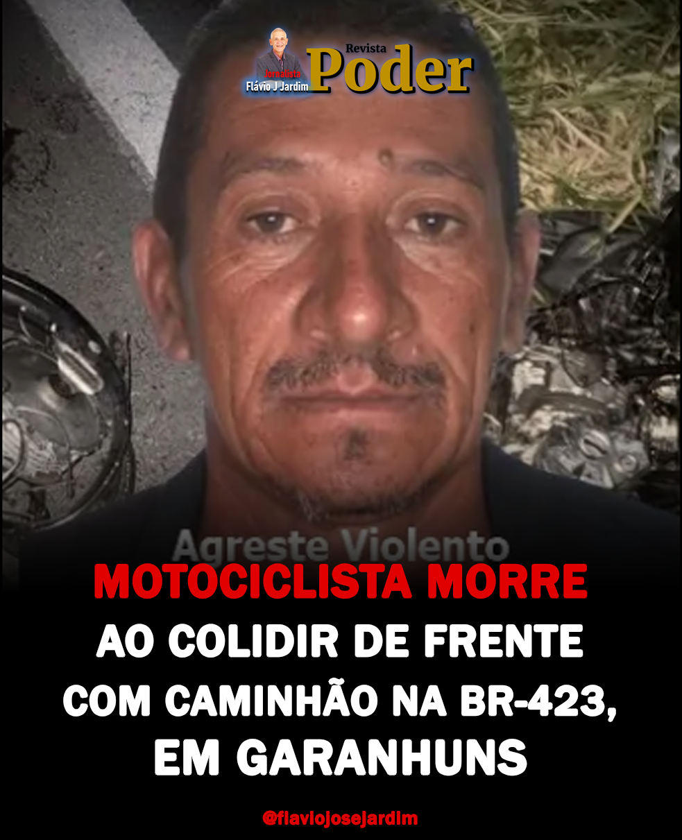 MOTOCICLISTA MORRE AO COLIDIR DE FRENTE COM CAMINHÃO NA BR-423, EM GARANHUNS