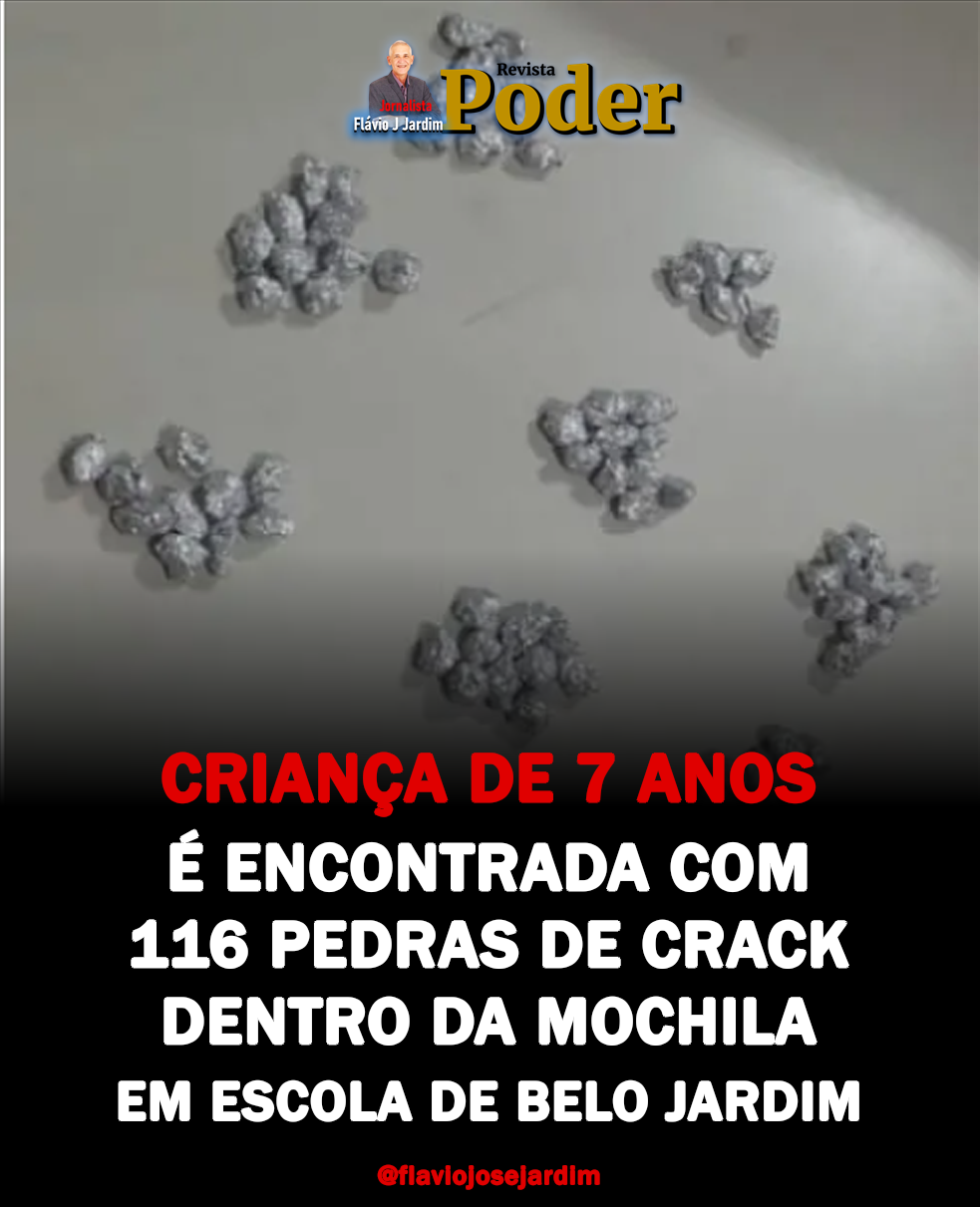 CRIANÇA DE 7 ANOS É ENCONTRADA COM 116 PEDRAS DE CRACK DENTRO DA MOCHILA EM ESCOLA DE BELO JARDIM
