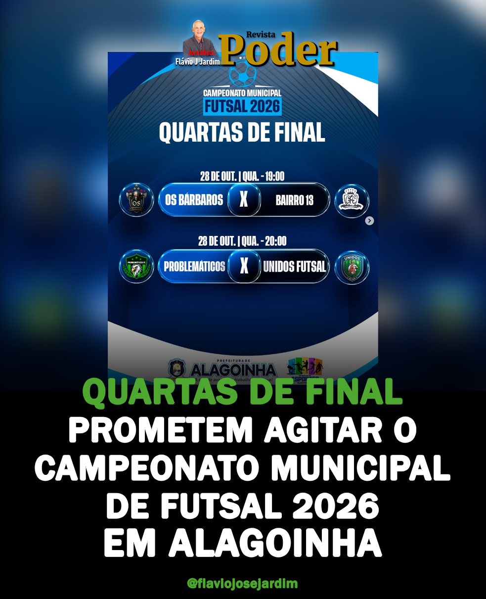 QUARTAS DE FINAL PROMETEM AGITAR O CAMPEONATO MUNICIPAL DE FUTSAL 2026 EM ALAGOINHA